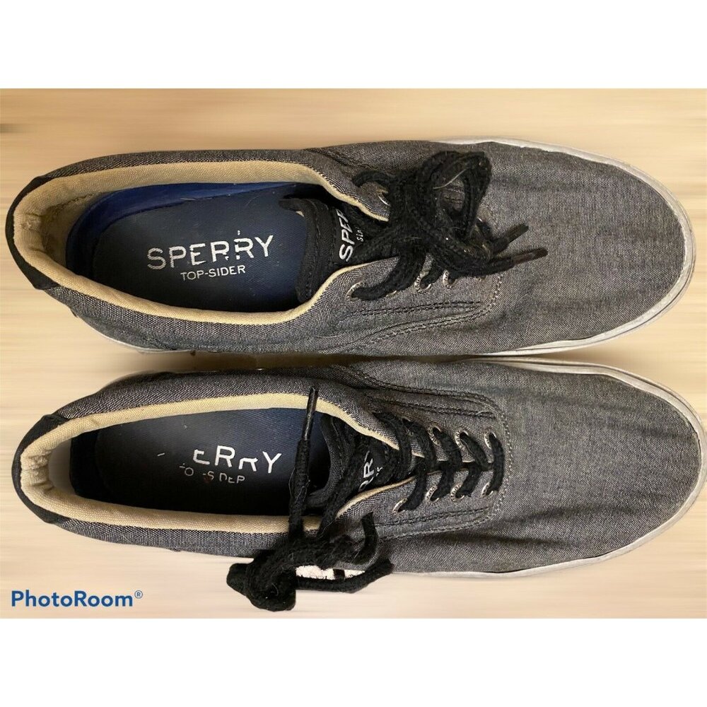 Sperry Mens Top-Sider‎ Gray Canvas Lace-Up Shoes  8.5 Casual Style Rubber Sole